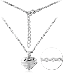 RHODIUM PLATED BASE METAL NECKLACE WITH JEWELED PENDANT - HEART