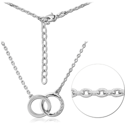 RHODIUM PLATED BASE METAL NECKLACE WITH JEWELED PENDANT - LOOP