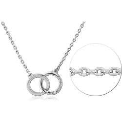 RHODIUM PLATED BASE METAL NECKLACE WITH JEWELED PENDANT - LOOP