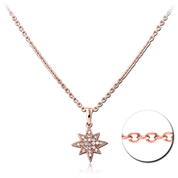 ROSE GOLD PVD COATED SURGICAL STEEL GRADE 316L JEWELED NECKLACE WITH PENDANT