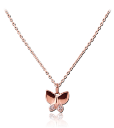ROSE GOLD PVD COATED STERLING 925 SILVER JEWELED NECKLACE WITH PENDANT - BUTTERFLY