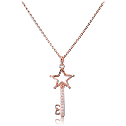 ROSE GOLD PVD COATED STERLING 925 SILVER JEWELED NECKLACE WITH PENDANT - KEY WITH STAR