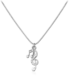 NICKEL FREE RHODIUM PLATED BALL CHAIN NECKLACE WITH JEWELED MUSICAL NOTES BASE METAL PENDANT