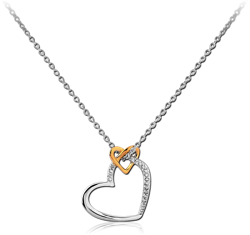 RHODIUM PLATED STERLING 925 SILVER JEWELED NECKLACE WITH PENDANT - TWO HEART