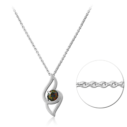 STERLING SILVER 925 RHODIUM COATED JEWELED NECKLACE WITH PENDANT
