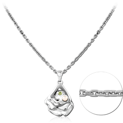 STERLING 925 SILVER RHODIUM PLATED JEWELED NECKLACE WITH PENDANT