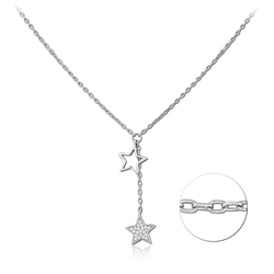 STERLING SILVER 925 RHODIUM COATED JEWELED NECKLACE WITH PENDANT