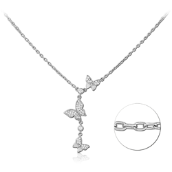 STERLING SILVER 925 RHODIUM COATED JEWELED NECKLACE WITH PENDANT