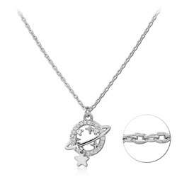 STERLING SILVER 925 RHODIUM COATED JEWELED NECKLACE WITH PENDANT