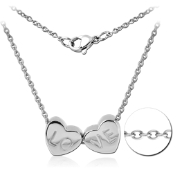 SURGICAL STEEL GRADE 316L NECKLACE WITH PENDANT - LOVE TWO HEARTS