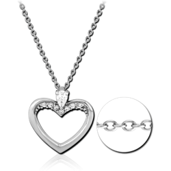 SURGICAL STEEL GRADE 316L JEWELED NECKLACE WITH PENDANT - HEART