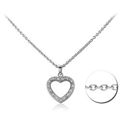 SURGICAL STEEL GRADE 316L JEWELED NECKLACE WITH PENDANT - HEART
