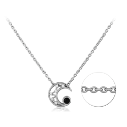 SURGICAL STEEL GRADE 316L JEWELED NECKLACE WITH PENDANT - CRESCENT