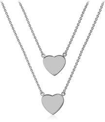 STERLING STERLING 925 SILVER 925 DOUBLE LAYER NECKLACE WITH PENDANT - TWO HEARTS