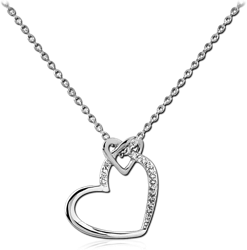 STERLING 925 SILVER JEWELED NECKLACE WITH PENDANT - TWO HEARTS