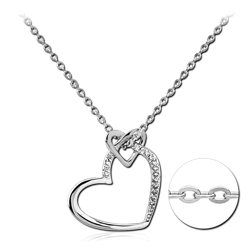 STERLING 925 SILVER JEWELED NECKLACE WITH PENDANT - TWO HEARTS