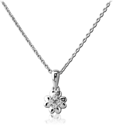 RHODIUM PLATED STERLING 925 SILVER JEWELED NECKLACE WITH PENDANT - HEART