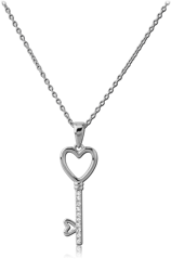STERLING STERLING 925 SILVER 925 JEWELED NECKLACE WITH PENDANT - KEY WITH HEART
