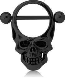 BLACK PVD COATED SURGICAL STEEL GRADE 316L NIPPLE SHIELD BAR - ROUND SKULL