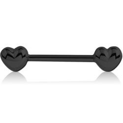 BLACK PVD COATED SURGICAL STEEL GRADE 316L NIPPLE BAR - HEARTS