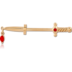 GOLD PVD 18K COATED SURGICAL STEEL GRADE 316L NIPPLE PIERCING INTERNAL THREADED BAR WITH MOVING CHARM JEWELED