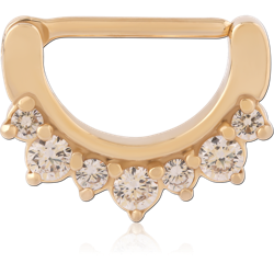 GOLD PVD 18K COATED SURGICAL STEEL GRADE 316L PRONG SET JEWELED NIPPLE CLICKER