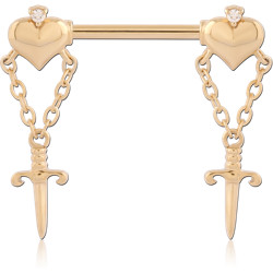 GOLD PVD 18K COATED SURGICAL STEEL GRADE 316L NIPPLE BAR