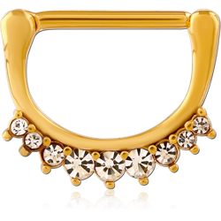 GOLD PVD COATED SURGICAL STEEL GRADE 316L JEWELED NIPPLE CLICKER