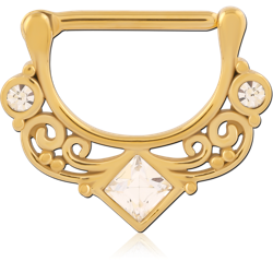 GOLD PVD COATED SURGICAL STEEL GRADE 316L JEWELED NIPPLE CLICKER