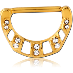 GOLD PVD COATED SURGICAL STEEL GRADE 316L JEWELED NIPPLE CLICKER - FILIGREE