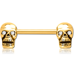 GOLD PVD COATED SURGICAL STEEL GRADE 316L NIPPLE BAR - SKULL
