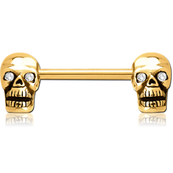 GOLD PVD COATED SURGICAL STEEL GRADE 316L NIPPLE BAR - SKULL