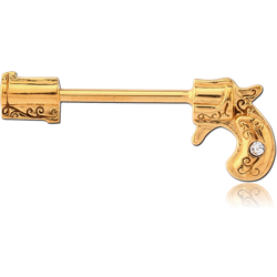 GOLD PVD COATED SURGICAL STEEL GRADE 316L NIPPLE BAR - GUN