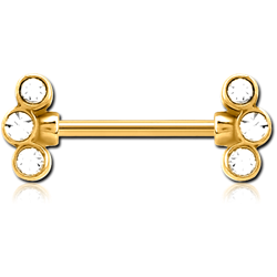 GOLD PVD COATDE SURGICAL STEEL GRADE 316L JEWELED NIPPLE BAR