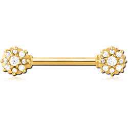 GOLD PVD COATDE SURGICAL STEEL GRADE 316L JEWELED NIPPLE BAR