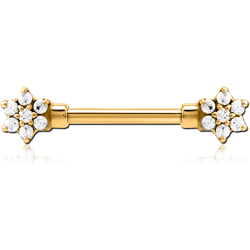 GOLD PVD COATDE SURGICAL STEEL GRADE 316L JEWELED NIPPLE BAR - FLOWER