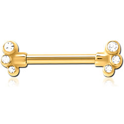 GOLD PVD COATED SURGICAL STEEL GRADE 316L JEWELED NIPPLE BAR