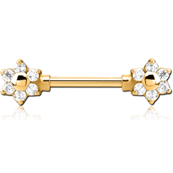 GOLD PVD COATED SURGICAL STEEL GRADE 316L JEWELED NIPPLE BAR - FLOWER