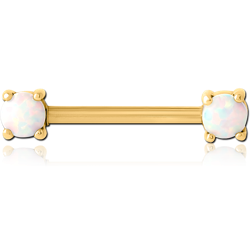 GOLD PVD COATED SURGICAL STEEL GRADE 316L EXTERNAL THREADED SYNTHETIC OPAL NIPPLE BAR