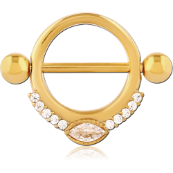 GOLD PVD COATED SURGICAL STEEL GRADE 316L JEWELED NIPPLE SHIELD