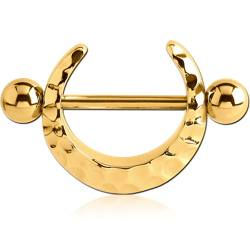 GOLD PVD COATED SURGICAL STEEL GRADE 316L NIPPLE SHIELD - HAMMERED TEXTURE