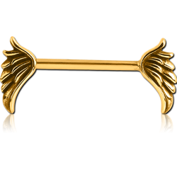 GOLD PVD COATED SURGICAL STEEL GRADE 316L NIPPLE BAR - WINGS