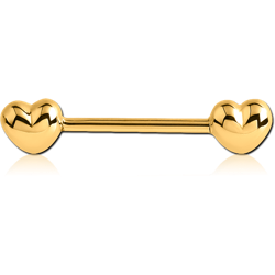 GOLD PVD COATED SURGICAL STEEL GRADE 316L NIPPLE BAR - HEARTS