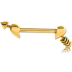 GOLD PVD COATED SURGICAL STEEL GRADE 316L NIPPLE SHIELD - BROKEN HEART WITH ARROW