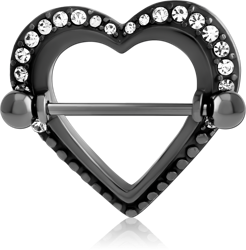 HEMETITE PVD COATED SURGICAL STEEL GRADE 316L JEWELED NIPPLE SHILED - HEART