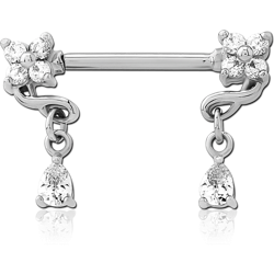 SURGICAL STEEL GRADE 316L NIPPLE PIERCING INTERNAL THREADED BAR WITH MOVING CHARM FINE JEWELED