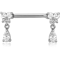 SURGICAL STEEL GRADE 316L NIPPLE PIERCING INTERNAL THREADED BAR WITH MOVING CHARM FINE JEWELED