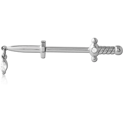 SURGICAL STEEL GRADE 316L NIPPLE PIERCING INTERNAL THREADED BAR WITH MOVING CHARM JEWELED