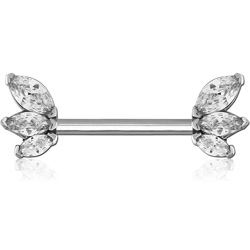 SURGICAL STEEL GRADE 316L NIPPLE PIERCING INTERNAL THREADED BAR WITH MOVING CHARM JEWELED