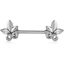 SURGICAL STEEL GRADE 316L NIPPLE PIERCING INTERNAL THREADED JEWELED BAR